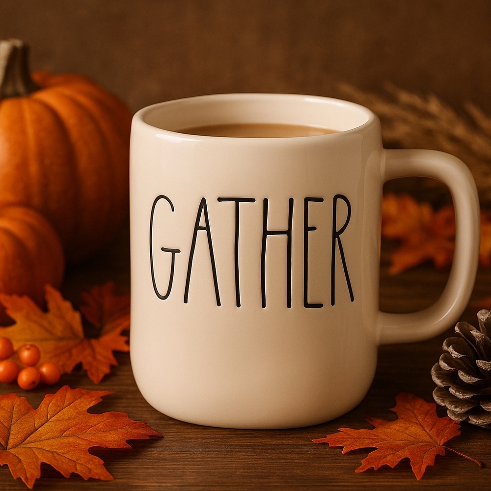 Rae Dunn “Gather” Mug – Magenta M Backstamp – Fall Harvest Farmhouse Decor